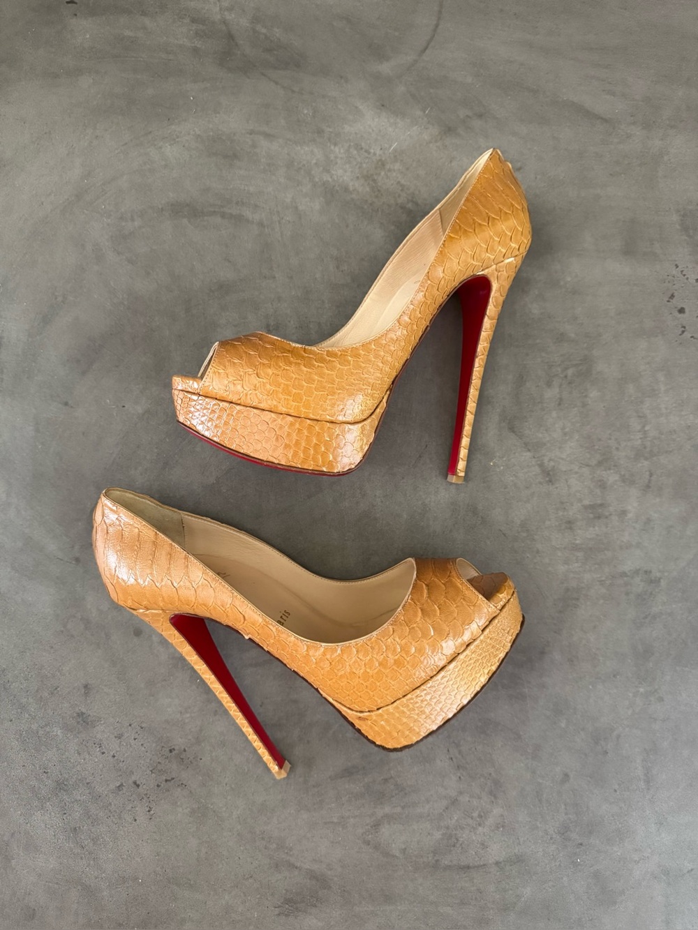 Christian Louboutin Lady Python Peep Toe Platform Pumps